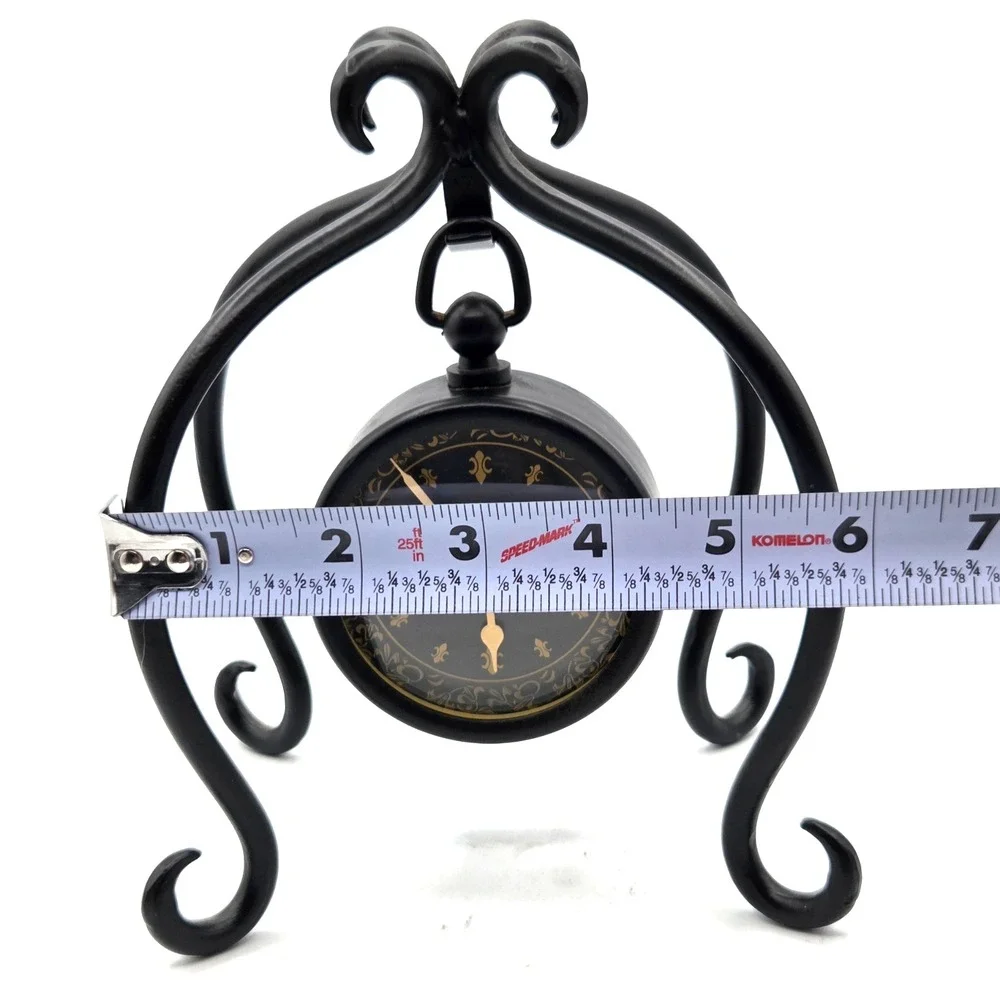 Vintage Black Metal ‎ Swinging Clock, Table Clock, Farmhouse Works Great